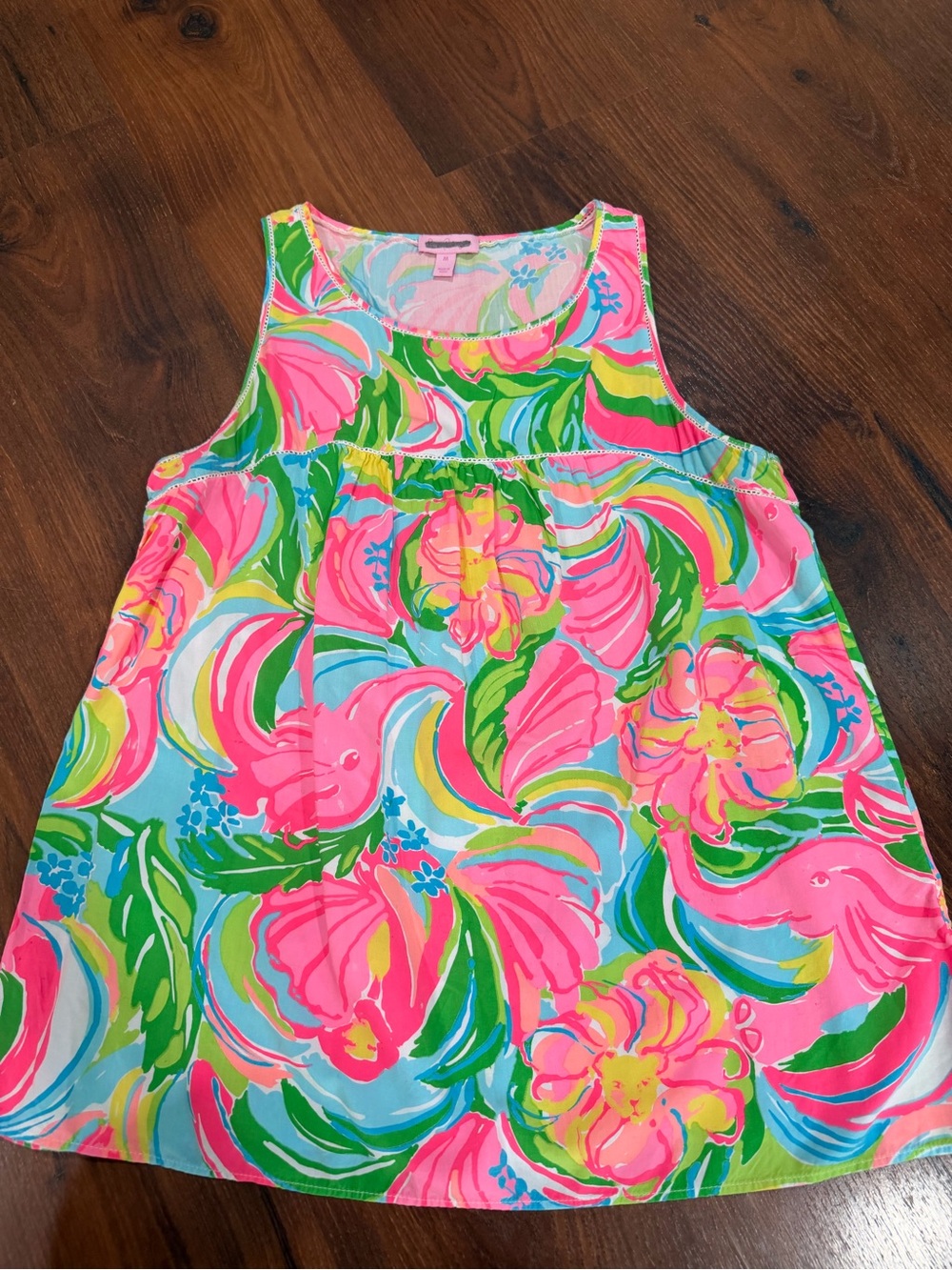 Lilly Pulitzer Tank Top Women M Pink Green So A Peeling Flutter Racerback Beach